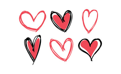 Heart doodles collection. Hand drawn hearts. Vector illustration set.