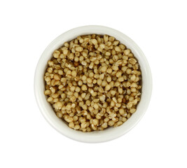 Cooked bulgur wheat isolated on white.