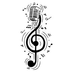 Treble clef music note as musical microphone © Cienpies Design