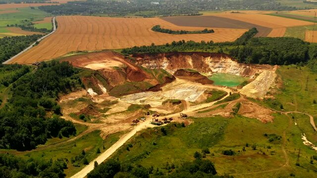 Industrial sand quarry. Sand pit. Sand special for construction. Construction industry.