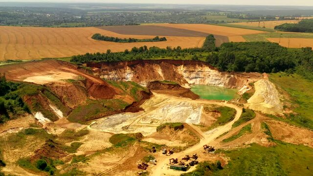 Industrial sand quarry. Sand pit. Sand special for construction. Construction industry.