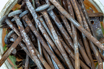 rusty old iron nails texture close up