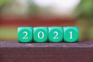 New year 2021 made of green cubes