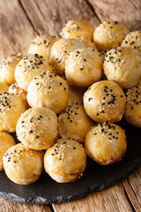 Tambun Biscuits or Tausa Pia or Mung Bean Pastry closeup on the table. Vertical