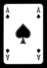 Ace of spades playing card isolated on black.