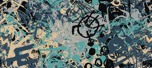 Grunge is multicolored. Abstract seamless background. The texture is repetitive. Template for printing on fabric, paper, wrapper. A chaotic backdrop of graffiti