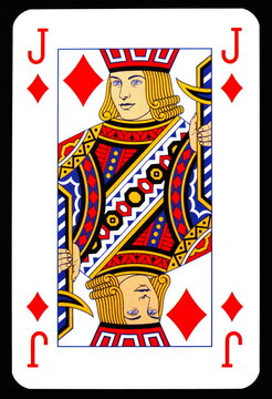 Jack of diamond playing card isolated on black.