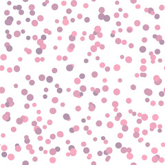 scattered soft pink and purple circle confetti seamless pattern on a white background