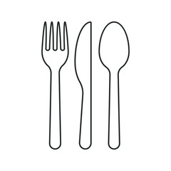 Fork knife and spoon icon logo. Simple flat shape restaurant or cafe place sign. Kitchen and diner menu symbol. Vector illustration image. Black silhouette isolated on white background.