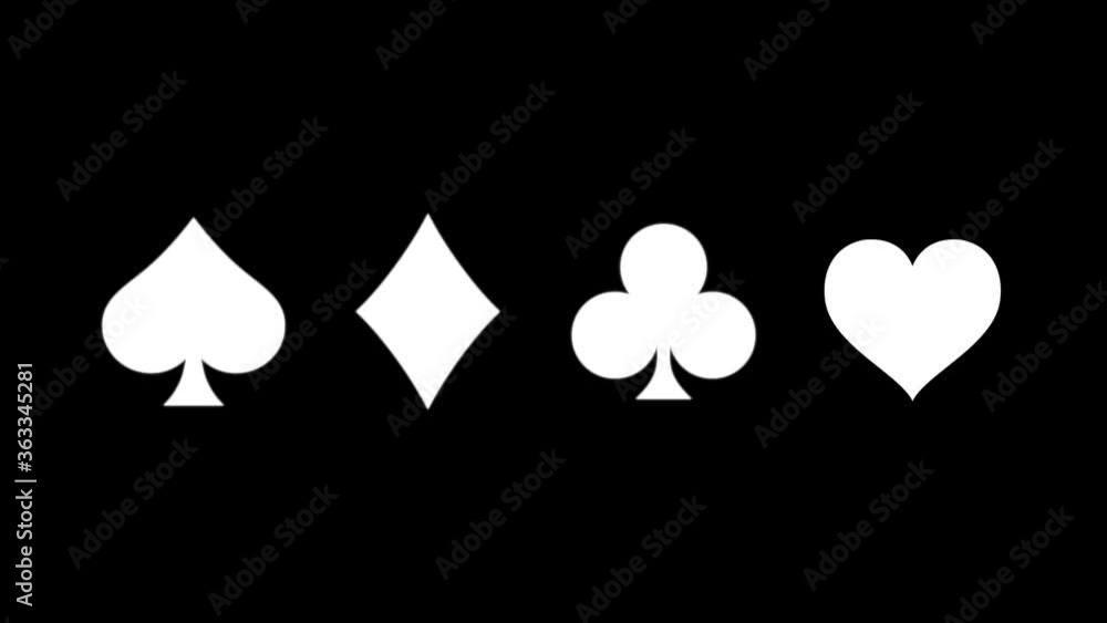 Wall mural Animation suits of playing cards for poker and casino on black background with glitch effect. Motion design. 