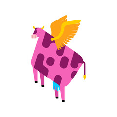 Flying cow cartoon. beef with wings. vector illustration