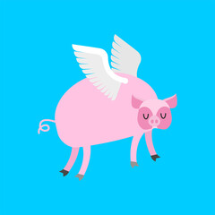 Flying pig cartoon. Piglet with wings. vector illustration