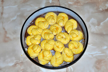 traditional bread from the Balkan region ready for the oven	