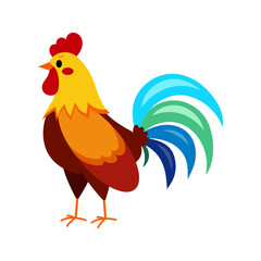 Rooster cock icon isolated on white background. Cute colored farm bird flat design cartoon style vector illustration. Funny poultry chiken.