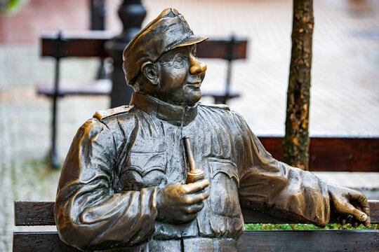 Sanok, Poland - July 9, 2009: Sculpture of Svejk on the Main square in Sanok, Poland