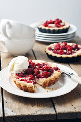 Baked mini tarts with raspberries.