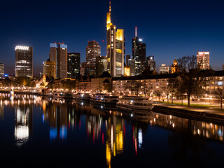 Frankfurt-am-Main, GERMANY- April 11, 2020:  Skyline of Frankfurt, Germany at night.
