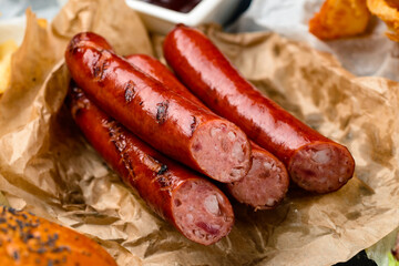 grilled sausages close up
