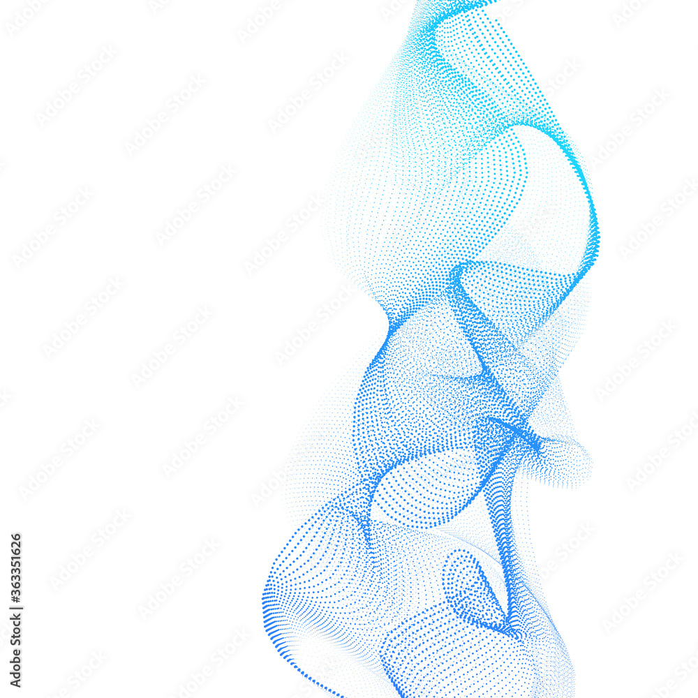 Poster abstract volumetric shapes of many particles. the smooth movement of geometric shapes in space.