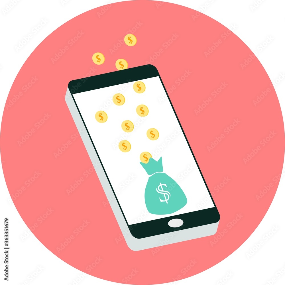 Aufkleber global data sharing concept vector illustration using mobile smartphone to earn money in social netw