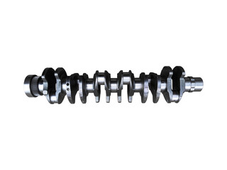 Crankshaft of a car on an isolated white background. New spare parts.