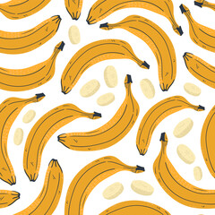 Banana vector illustrations. Seamless pattern background. hand draw cartoon Scandinavian nordic design style for fashion or interior or cover or textile.