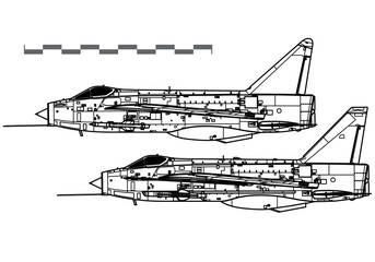 English Electric Lightning F.Mk 1, Mk 3. Vector drawing of supersonic interceptor. Side view. Image for illustration and infographics. - obrazy, fototapety, plakaty