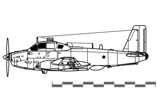 Breguet 1050 Alize. Vector drawing of anti-submarine aircraft. Side view. Image for illustration and infographics.
