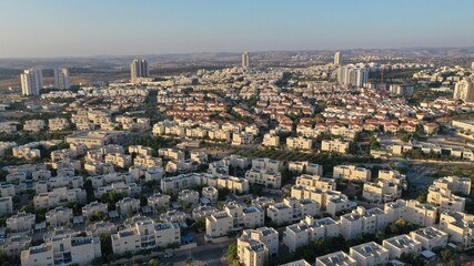 Fototapeta premium Modiin City Landscape at sunset, aerial view..israel Drone,aerial,summer,july,2020