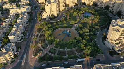 Modiin City Traffic and buildings rooftops, aerial
Israel,sunset, summer, July,2020