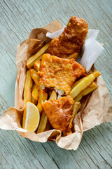 Fish and chips served as a takeaway