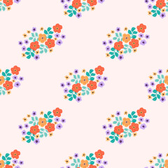 Seamless folk pattern in small wild flowers. Country style millefleurs. Floral meadow background for textile, wallpaper, pattern fills, covers, surface, print, gift wrap, scrapbooking, decoupage.