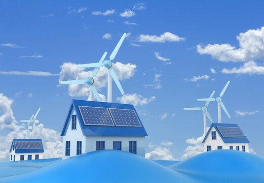 Eco sustainable home, energy efficiency concept. Original 3d rendering.