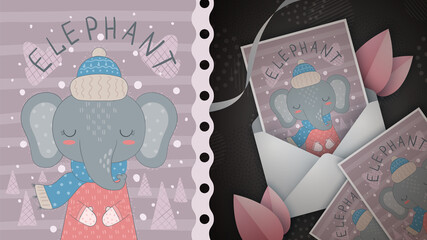 Cute elephant idea for greeting card.