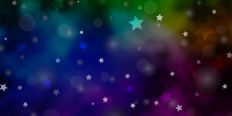Dark Multicolor vector template with circles, stars. Abstract design in gradient style with bubbles, stars. Template for business cards, websites.