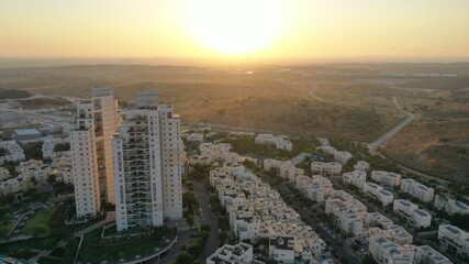 Fototapeta na wymiar Modiin City Landscape at sunset, aerial view..israel Drone,aerial,summer,july,2020