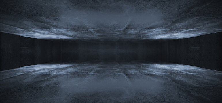 Grunge Concrete Cement Modern Minimalist Garage Hallway Hangar Warehouse Empty Grunge White Blue Glowing Empty Background Elegant Underground 3D Rendering