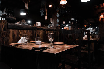 Interior of a beautiful and cozy irish pub, full of drinks, beers and food to spend a good time
