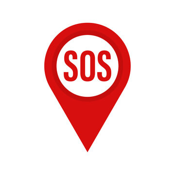 Marker location with SOS . Red mapping with SOS . Vector icon . Map pin , SOS sign . Help concept.
