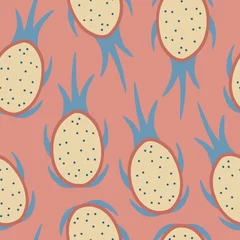 Tafelkleed Hand drawn dragon fruit, seamless pattern for textile, fabric design. Contemporary art in pastel colors. Vector isolated illustration in flat cartoon style.  © Alice