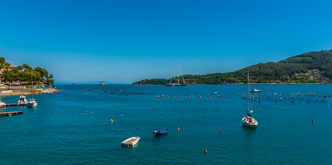Fototapeta na wymiar A view across the bay at Porto Venere, Italy in the summertime