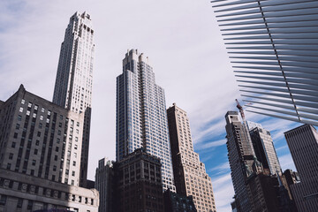 Fototapeta na wymiar Amazing view on New York City skyscrapers in Downtown Manhattan, USA