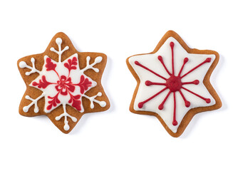 Decorated gingerbread star isolated on white background