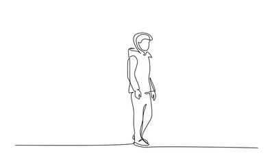 Sad Teenager walking. Continuous one line drawing