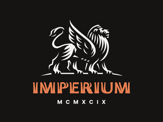 Winged lion modern logo. King heraldic emblem design editable for your business. Vector illustration.