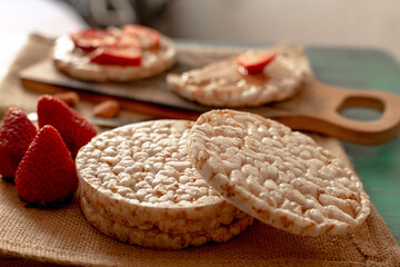 Rice cookies, with almond cream and strawberries
