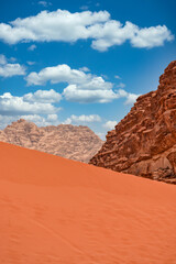 Deserted landscape of Wadi Rum in Jordan
