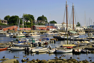 Fototapeta na wymiar The beautiful and busy marina in Camden Maine.