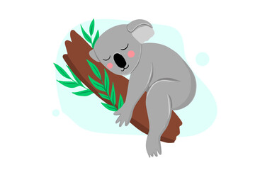 cute koala on eucalyptus. cute vector illustration