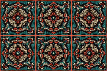 Bandana print. Women's shawl with floral pattern. Mediterranean wallpaper. Portuguese tile azulejo. Turkish ornament. Spanish porcelain. Ceramic dishes. 